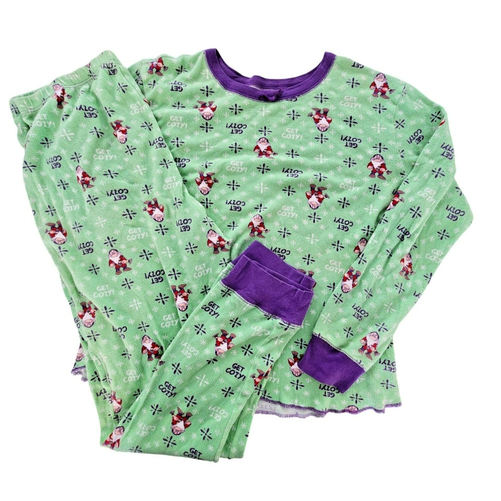 Disney Snow White Grumpy Pajama Set Green Purple Waffle Knit Thermal Womens L